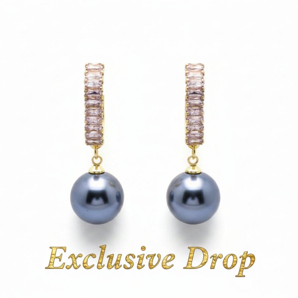 Gray Pearl Round Drop Earrings for Women| Patterson Jewelry